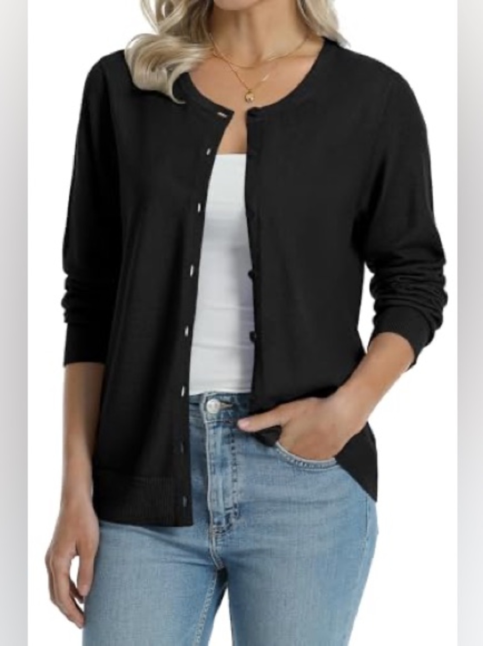 Charter Club Black Button-Front Crewneck Cardigan